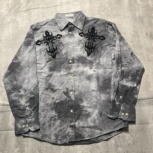 Eighty Eight Shirt, Men's Size L BlackGray Graphic, Button Down Long Short